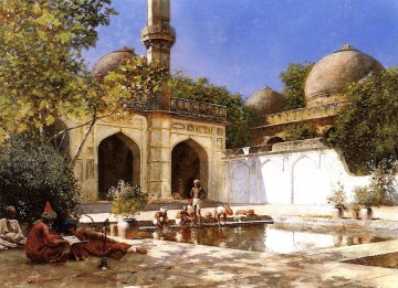  Egyptian Canvas - Figures in the Courtyard of a Mosque Persian Egyptian Indian Edwin Lord Weeks